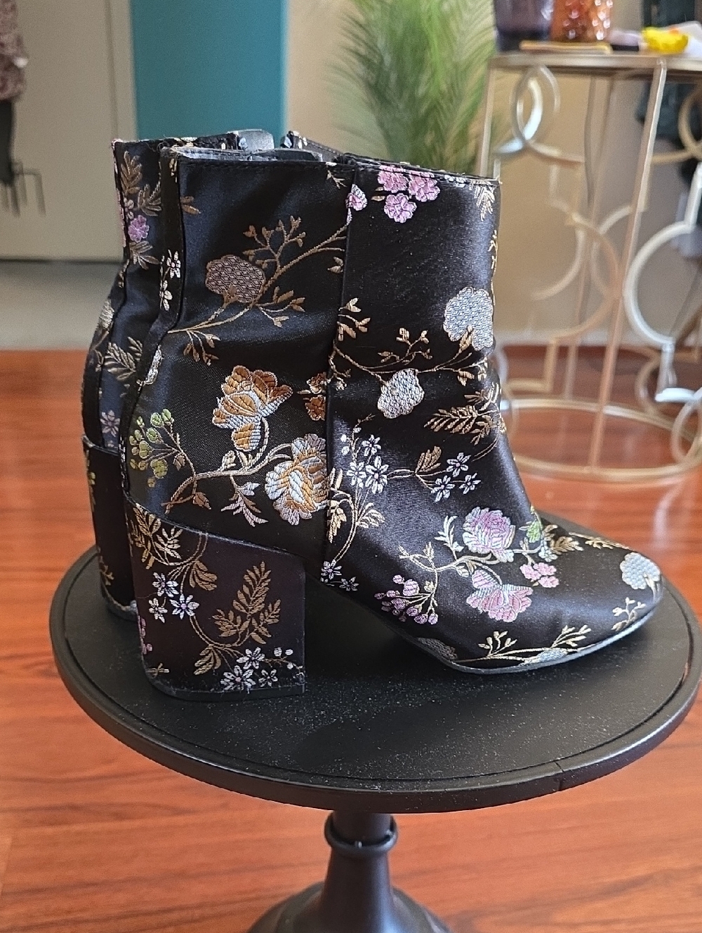 Charlotte Russe - Women's Black Floral Embroidered Ankle Boots